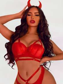 Cut-out Mesh Underwire Bra - Red - View 1