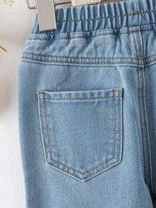小女童蝴蝶圖案破洞牛仔褲 - 淺色水洗藍 - 查看 5