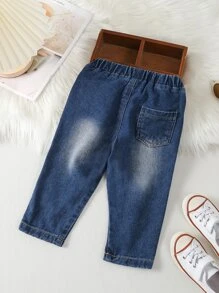 Bebé Jeans desgarro con diseño con bolsillo - Azul lavado oscuro - Ver 2