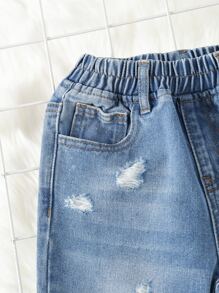 Toddler Boys Ripped Frayed Bleach Wash Jogger Jeans - Light Wash - View 4