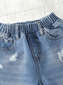 Toddler Boys Ripped Frayed Bleach Wash Jogger Jeans - Light Wash - View 6
