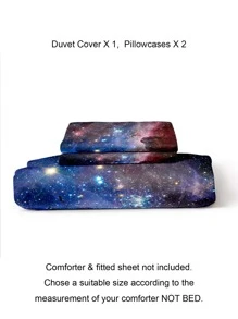 Galaxy Pattern Duvet Cover Set Without Filler - Multicolor - View 4