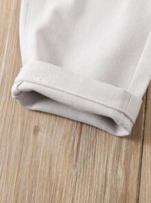 SHEIN Vintaside Kids 男童休闲简约学院风松紧腰宽松牛仔裤，时尚秋冬款 - 淺灰色 - 查看 5