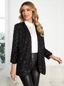 EMERY ROSE Open Front Sequin Blazer In Fall/Winter