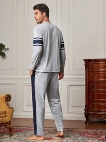 Manfinity Underwear&Sleepwear Basics 男士条纹印花睡衣套装/家居服套装，秋冬服装