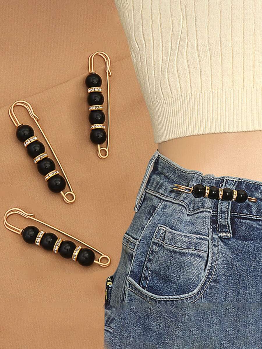 4 件水钻和珠子装饰别针 - 彩色 - 查看 1