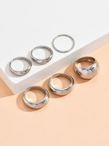 6 chiếc nhẫn tối giản rắn - Bạc - Xem 4