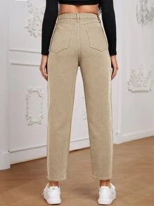 SHEIN Essnce High Waist Straight Leg Jeans - Khaki - View 2