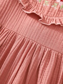SHEIN Toddler Girls Floral Embroidery Ruffle Trim Dress - Pink - View 4