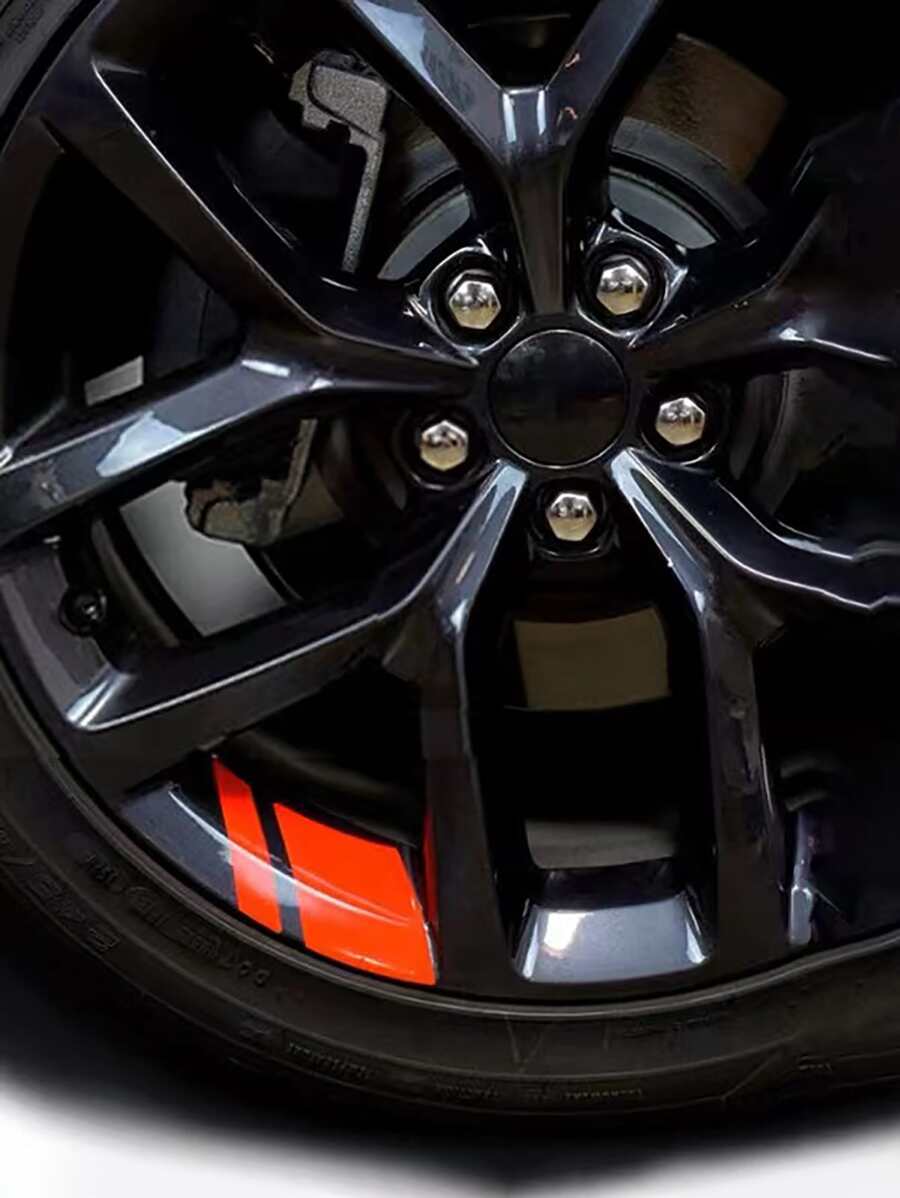 6 piezas Pegatinas de modificación de cubo de rueda de coche universal en rojo - Rojo - Ver 1