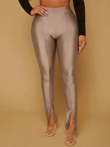 SHEIN SXY 高腰下擺開叉緊身褲 - 香檳色 - 查看 5