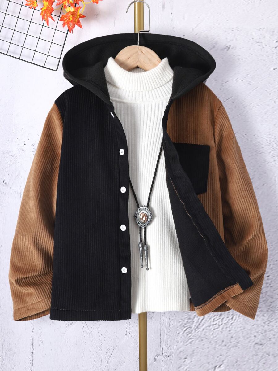 Chicos Cazadora de color combinado con parche con bolsillo con capucha sin jersey - Multicolor - Ver 1