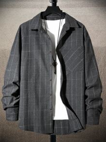 Manfinity Homme 男士格紋印花襯衫不帶T恤 - 深灰色 - 查看 1