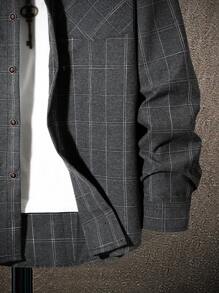 Manfinity Homme 男士格紋印花襯衫不帶T恤 - 深灰色 - 查看 4