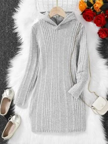 Niñas Vestido con capucha tejido de canalé - Gris - Ver 5