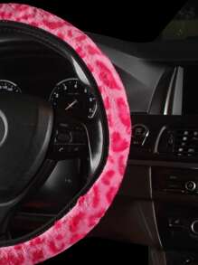 1pc Leopard Print Plush Car Steering Wheel Cover - Pink - View 4