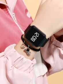 1 cái cho trẻ em LED Đồng hồ điện tử không thấm nước và 1 cái vòng tay - màu đen - Xem 3