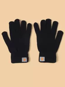 Men Letter Patch Gloves - Black - View 1