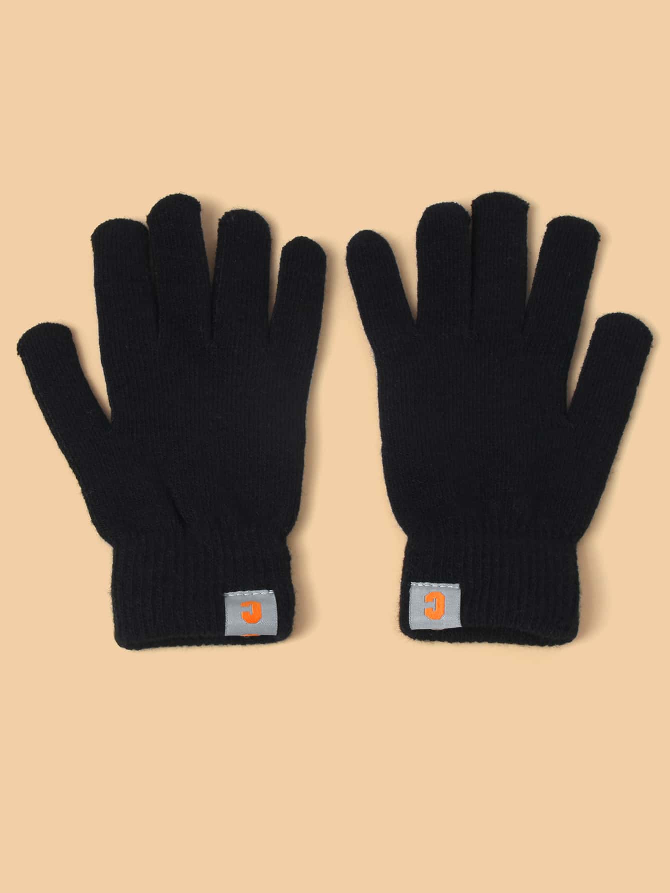 Men Letter Patch Gloves - Black - View 1
