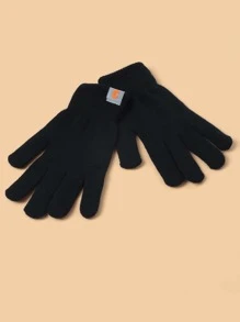 Men Letter Patch Gloves - Black - View 3