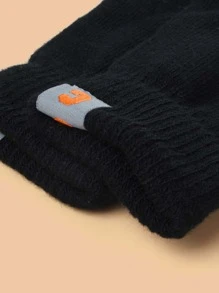 Men Letter Patch Gloves - Black - View 4