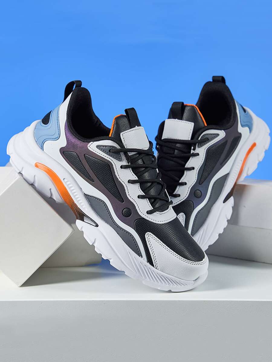 Men Color Block Lace-up Front Chunky Sneakers - Multicolor - View 1