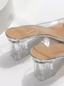 Fall/Winter Rhinestone & Butterfly Decor Clear Chunky Heeled Slingback Pumps, Elegant, Party - Clear - View 4