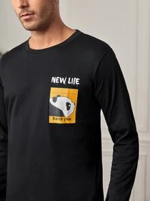 Men Cartoon Graphic Tee & Plaid Trousers PJ Set - Multicolor - View 6