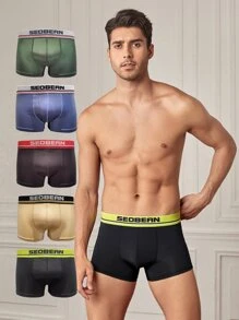 Men 5pcs Letter Graphic Boxer Brief - Multicolor - View 1
