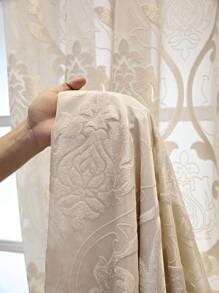 Cortina transparente panel única jacquard con damasco - Beis - Ver 7