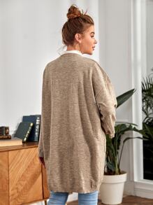 SHEIN Maternidad Cárdigan de hombros caídos con doble bolsillo - Caqui - Ver 5