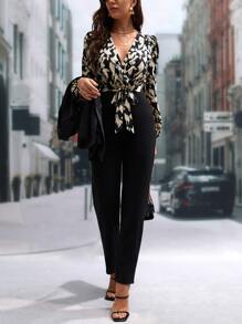 SHEIN Frenchy Áo liền quần nữ Thắt lưng Trọn gói Tất cả trên in Thanh lịch - Nhiều màu - Xem 7