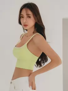 DAZY Áo lót thể thao Nữ Lộ Lưng màu trơn - Màu xanh chanh - Xem 7