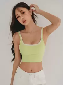 DAZY Áo lót thể thao Nữ Lộ Lưng màu trơn - Màu xanh chanh - Xem 8