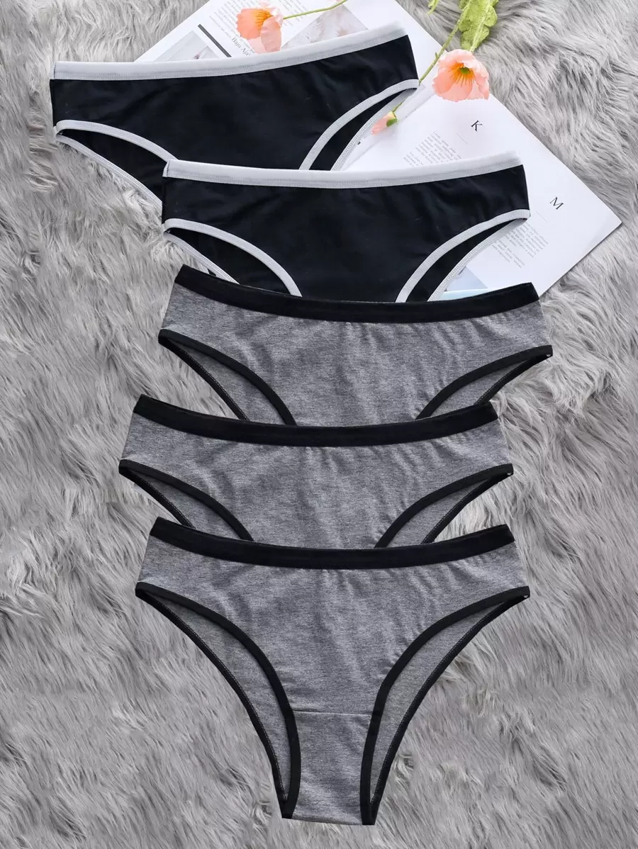 SHEIN 5pcs/Pack Tween Girls' All-Match Solid Color Panties, Versatile Triangle Underwear For All Seasons - Multicolor - View 1