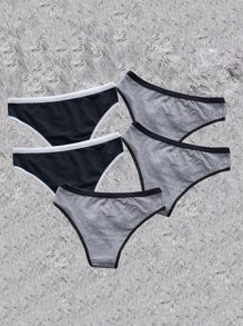 SHEIN 5pcs/Pack Tween Girls' All-Match Solid Color Panties, Versatile Triangle Underwear For All Seasons - Multicolor - View 2