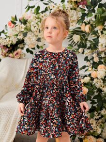 SHEIN Leap Crew 少女小花印花燈籠袖連衣裙