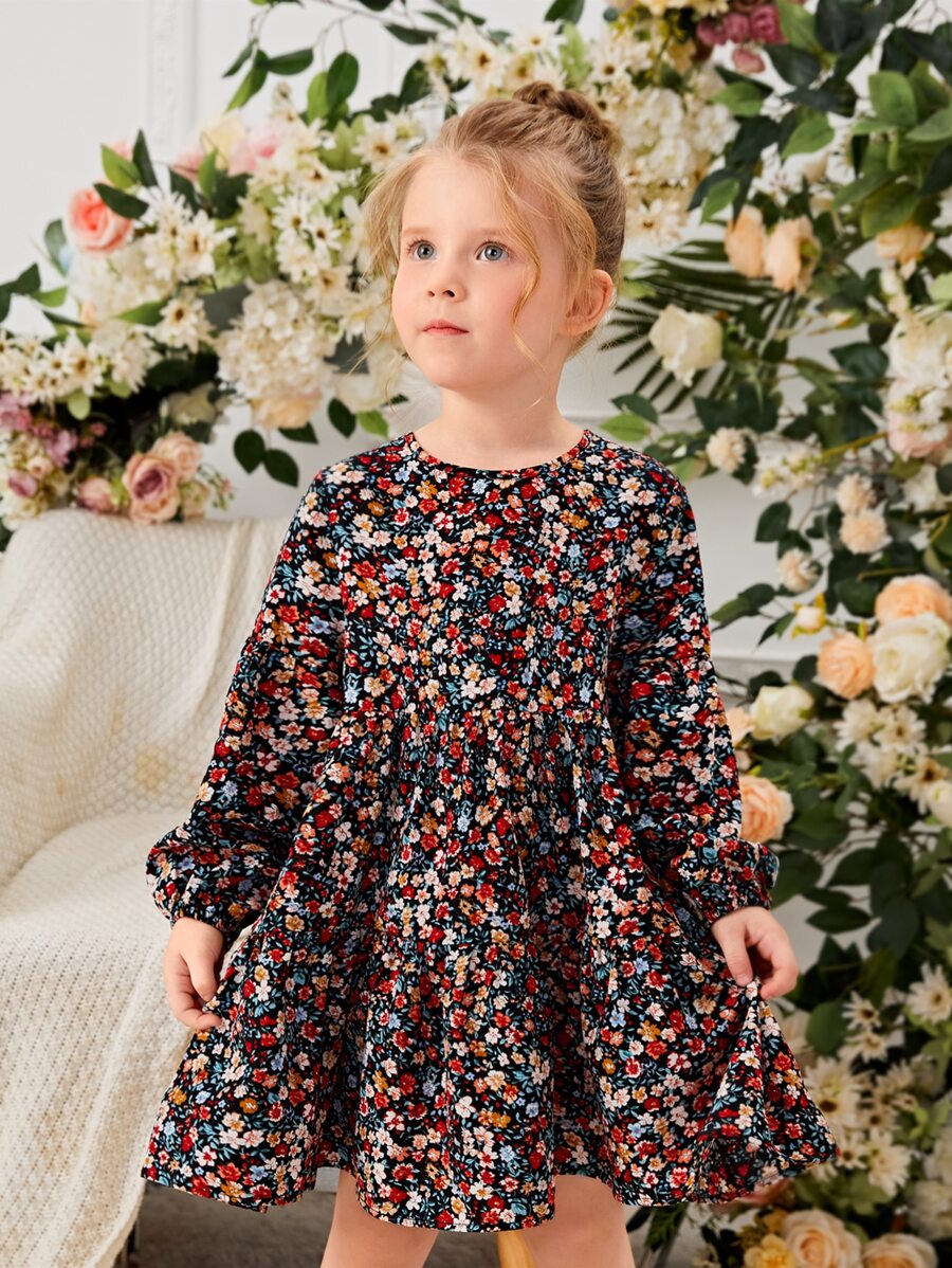 SHEIN Leap Crew 少女小花印花燈籠袖連衣裙