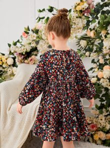 SHEIN Leap Crew 少女小花印花燈籠袖連衣裙