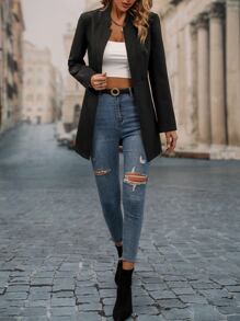 Chiquease 素色開門襟西裝外套 - 黑色 - 查看 4