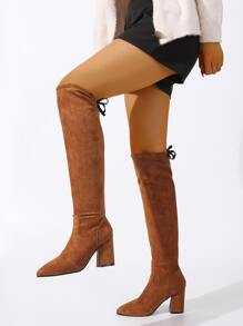 Botas de meia Decoração de arco Ponta do pé Salto Grosso Camurça Falso