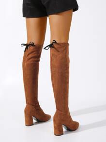 Botas de meia Decoração de arco Ponta do pé Salto Grosso Camurça Falso