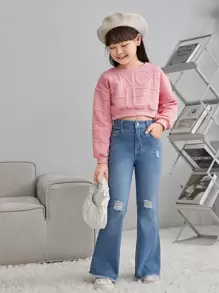 Niñas Jeans de pierna amplia desgarro ribete sin dobladillo - Lavado ligero - Ver 3