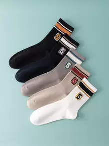 5pairs Men Letter Graphic Crew Socks - Multicolor - View 1