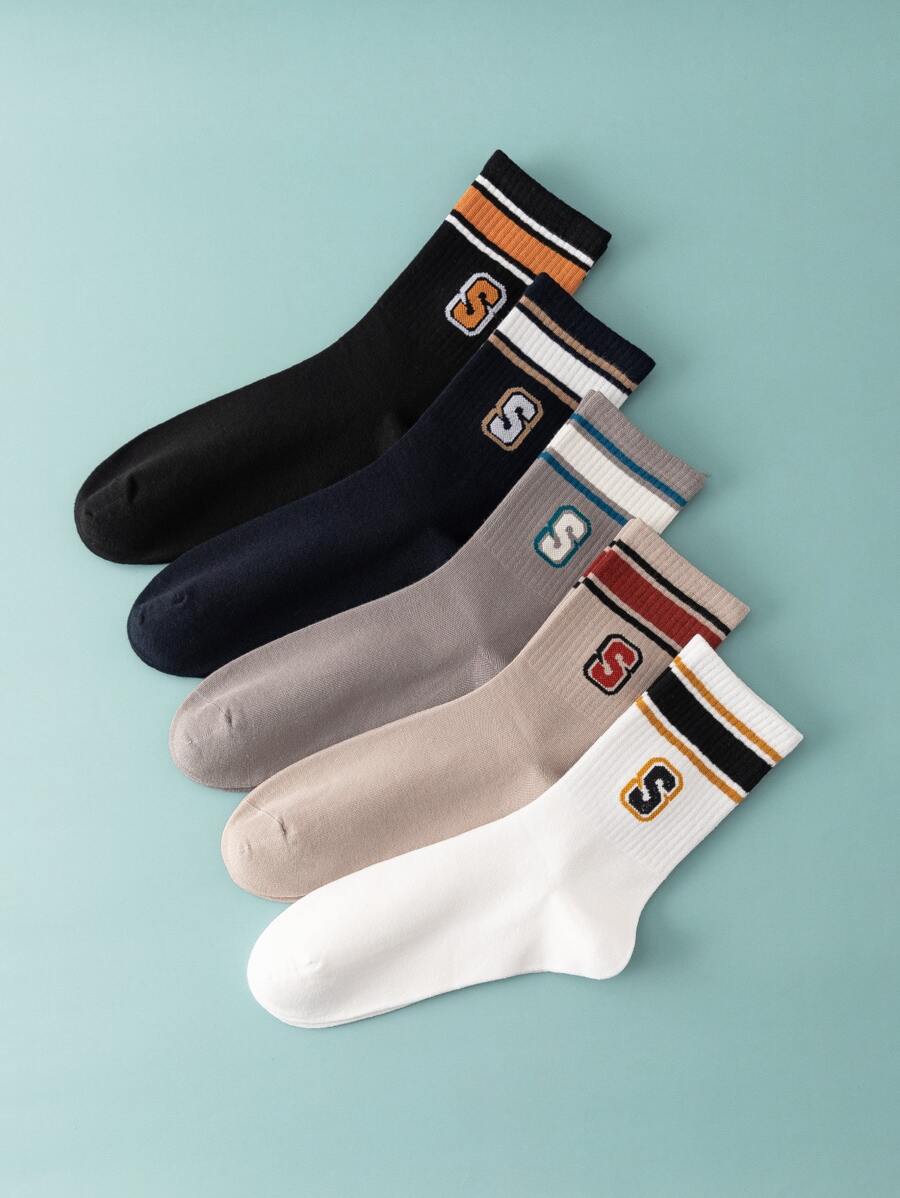 5pairs Men Letter Graphic Crew Socks - Multicolor - View 1