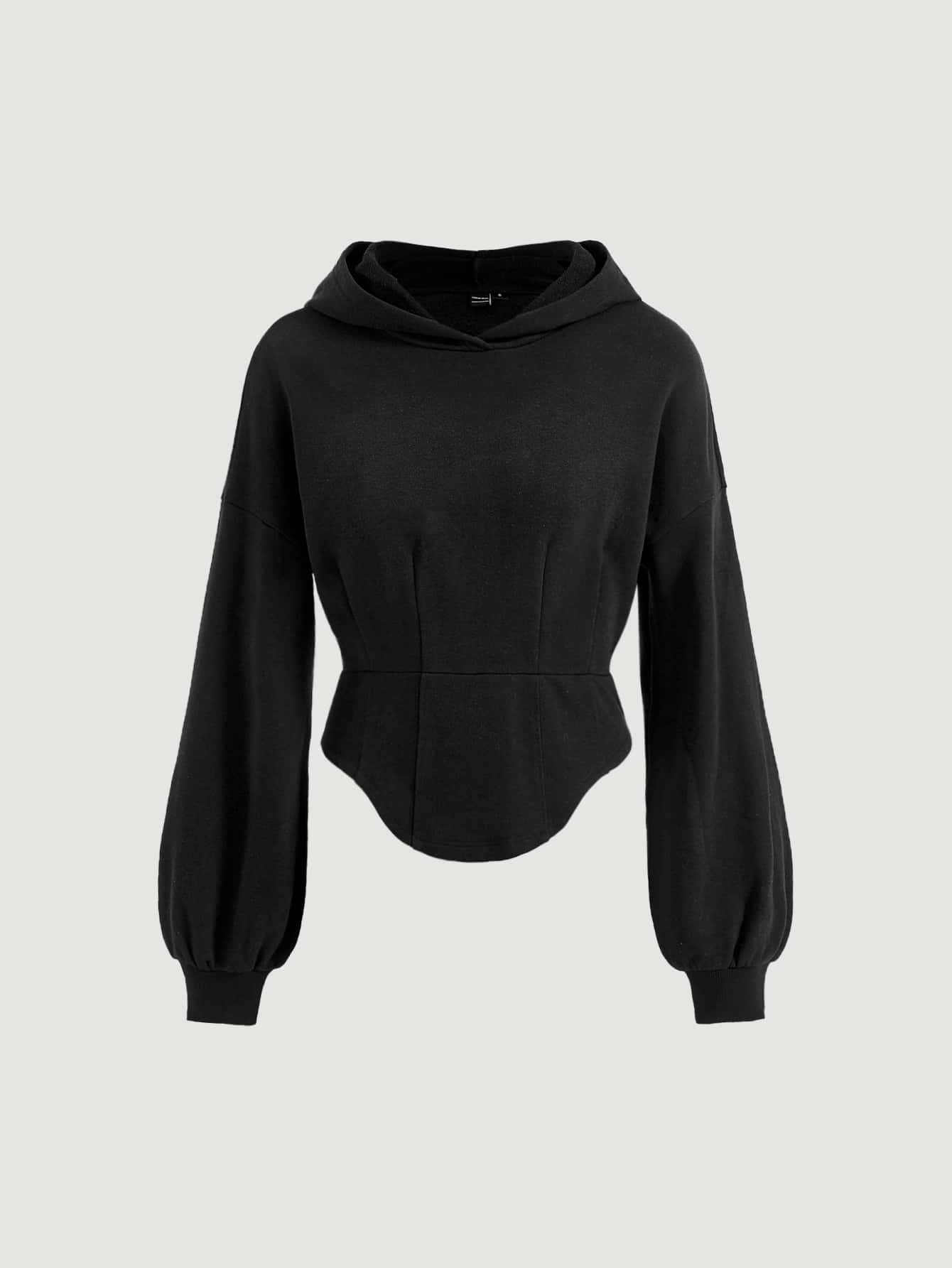 SHEIN MOD Capucha unicolor de manga obispo - Negro - Ver 2