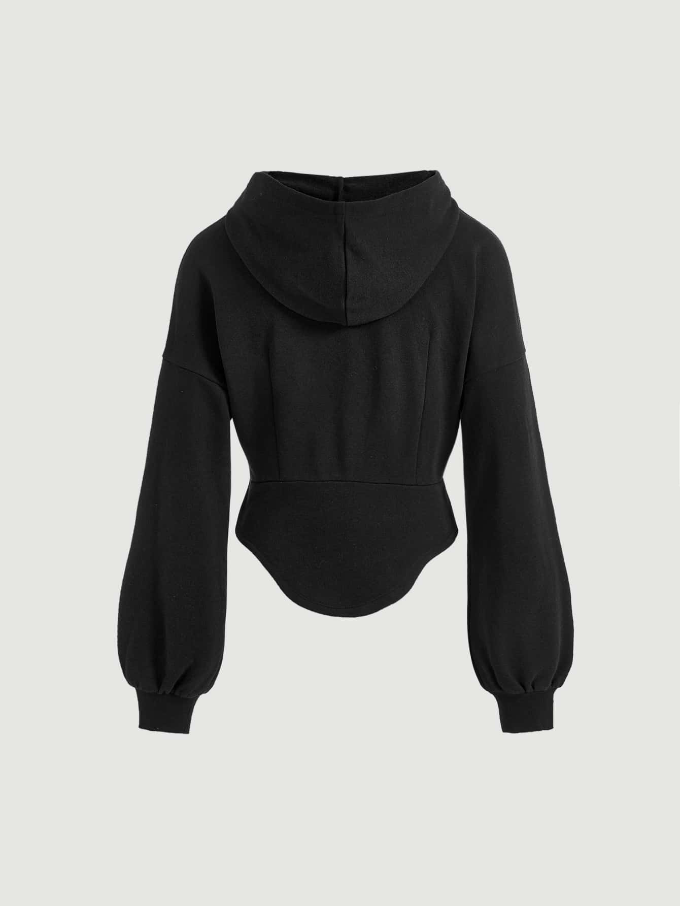 SHEIN MOD Capucha unicolor de manga obispo - Negro - Ver 8