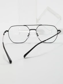 1 Pair Men's Metal Asymmetrical Geometric Clear Lens Glasses, Beach Cover Up Tops, Summer Glasses - Black - View 2