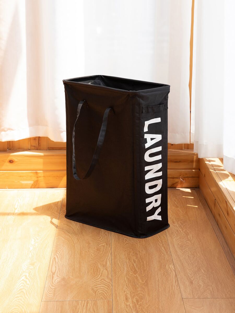 1入組字母圖案可折疊洗衣籃 - 黑色 - 查看 1