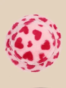1pc Pink Plush Warm Bucket Hat With Heart Pattern For Autumn/Winter Street Leopard Print - Pink - View 3